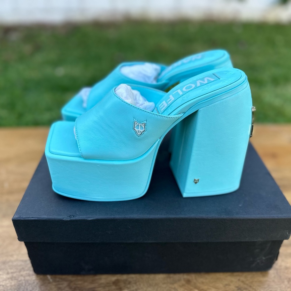 Jenna platform-heeled leather sandal mule - Picture 3 of 8